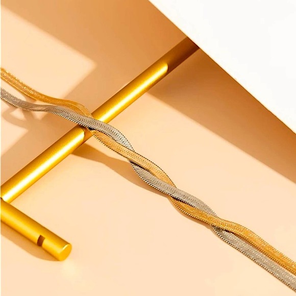 Y Lariat Two Tone Twisted Tassel Herringbone Necklace - Picture 5 of 7